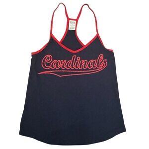 PINK VS St. Louis Cardinals Baseball‎ Navy Red Rhinestone V-Neck Tank Top Size M